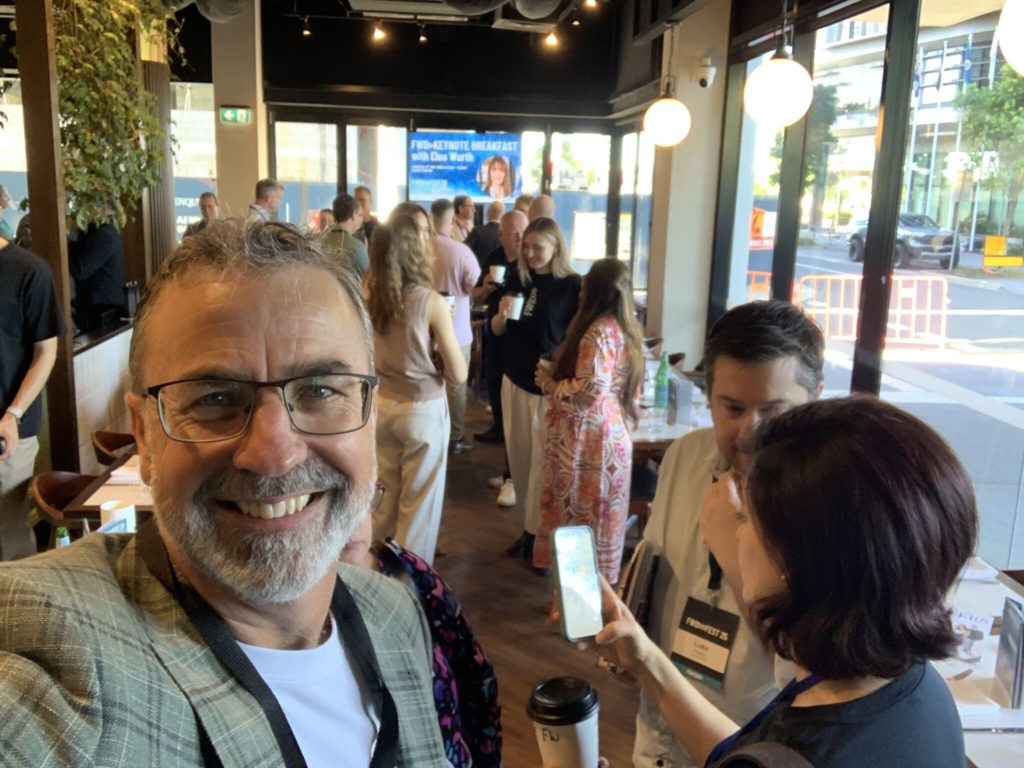 Syma Ahmed giving a live demo of her service offering at Forward Fest on Sunshine Coast. 